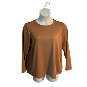 Susan Graver Style Size 1X Long Sleeve stretch Liquid Knit Top Copper Shirt